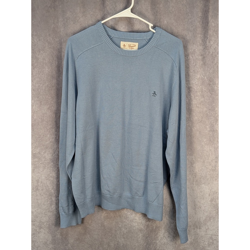 Original Penguin Mens XXL Light Blue Crewneck Raglan Sleeve Knit Sweater C139